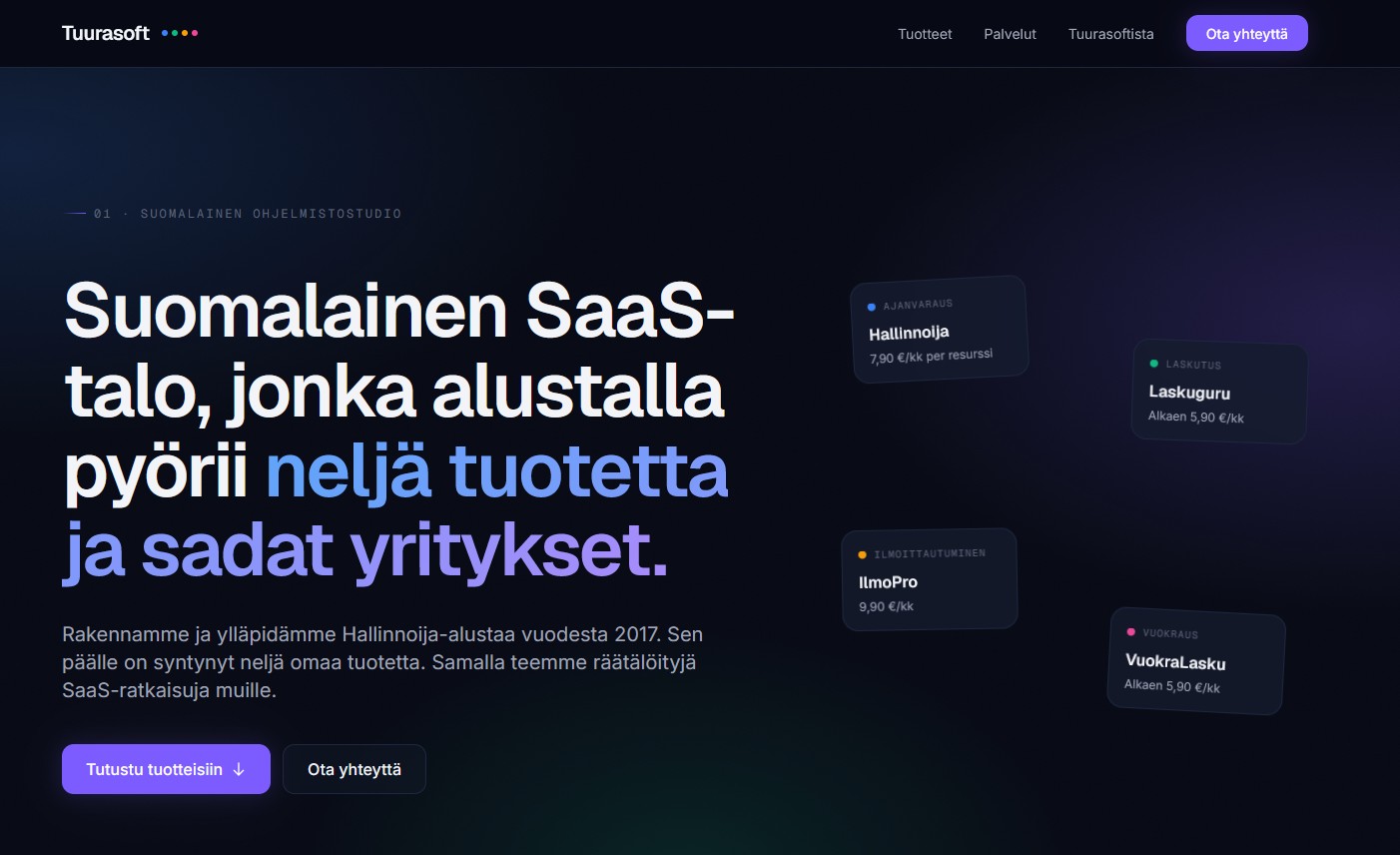 Esimerkki Hallinnoijan toteuttamista kotisivuista - tuurasoft.fi