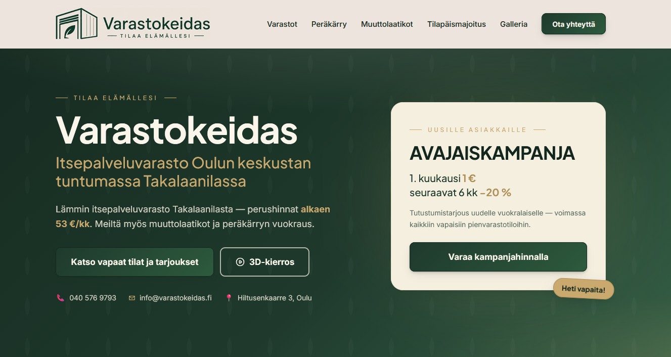 Varastokeidas.fi - esimerkkitoteutus Hallinnoijan toteuttamista kotisivuista