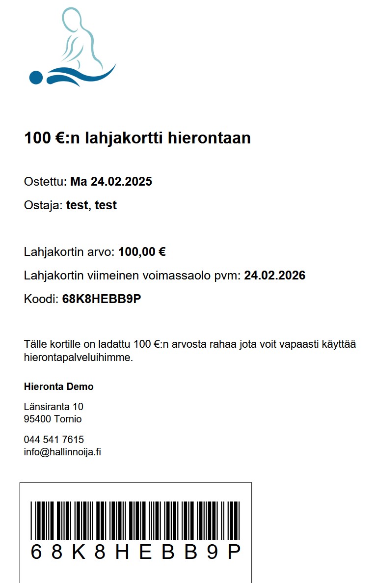 Lahjakorttien myynti verkkokaupassa - Hallinnoija