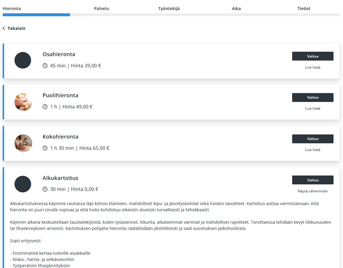 Palveluiden hallinta ajanvarausjärjestelmässä - Hallinnoija